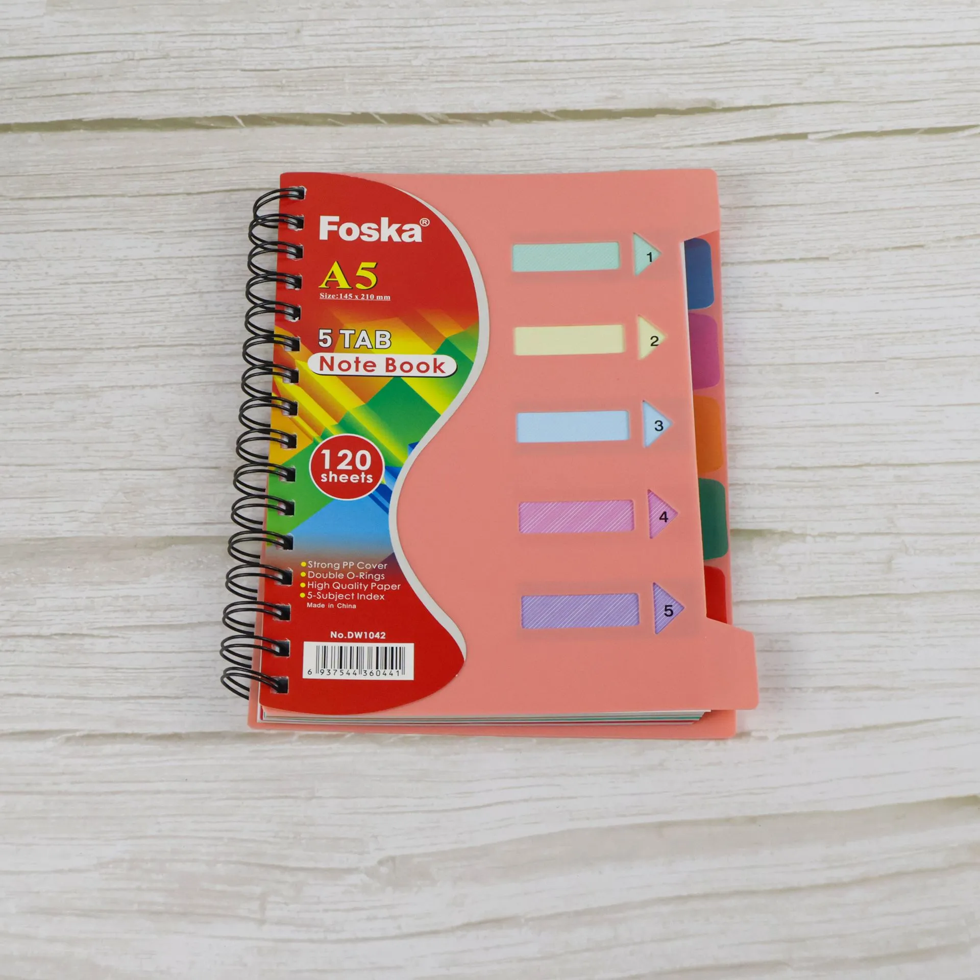 Pink 5 Tab Spiral Notebook (A5)
