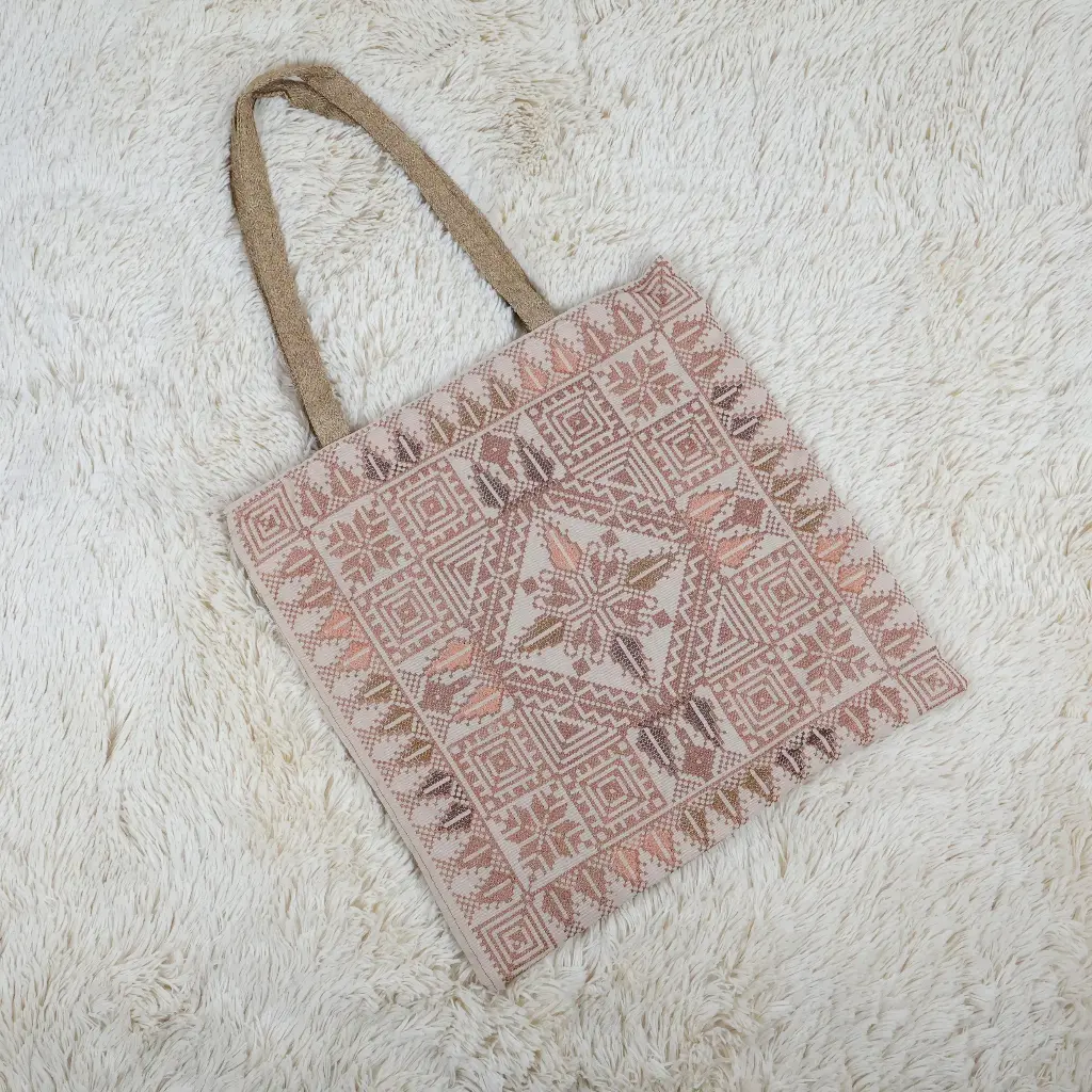 Embroidered canvas tote bag with zipper