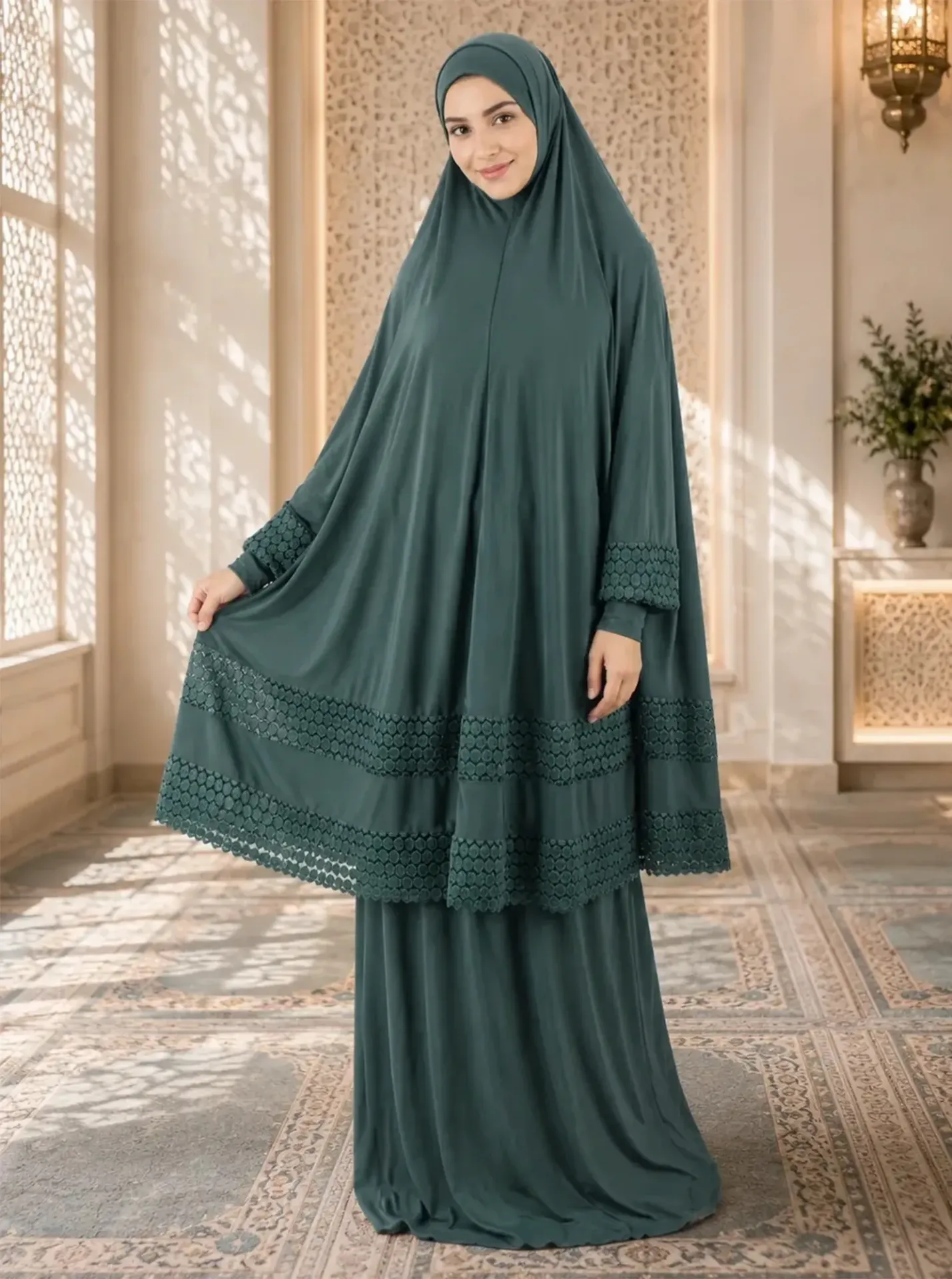 Double Lace Petrol Green prayer set