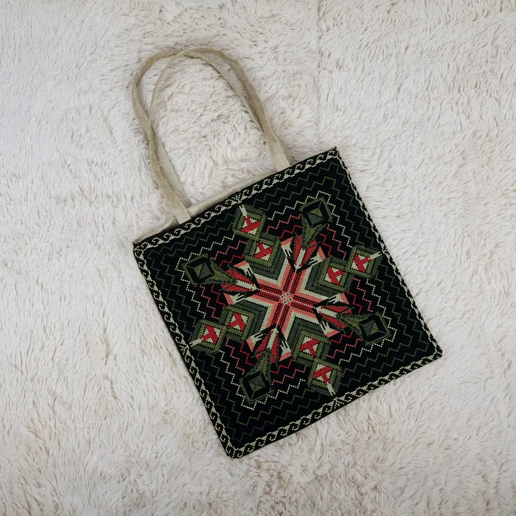Embroidered canvas tote bag with zipper