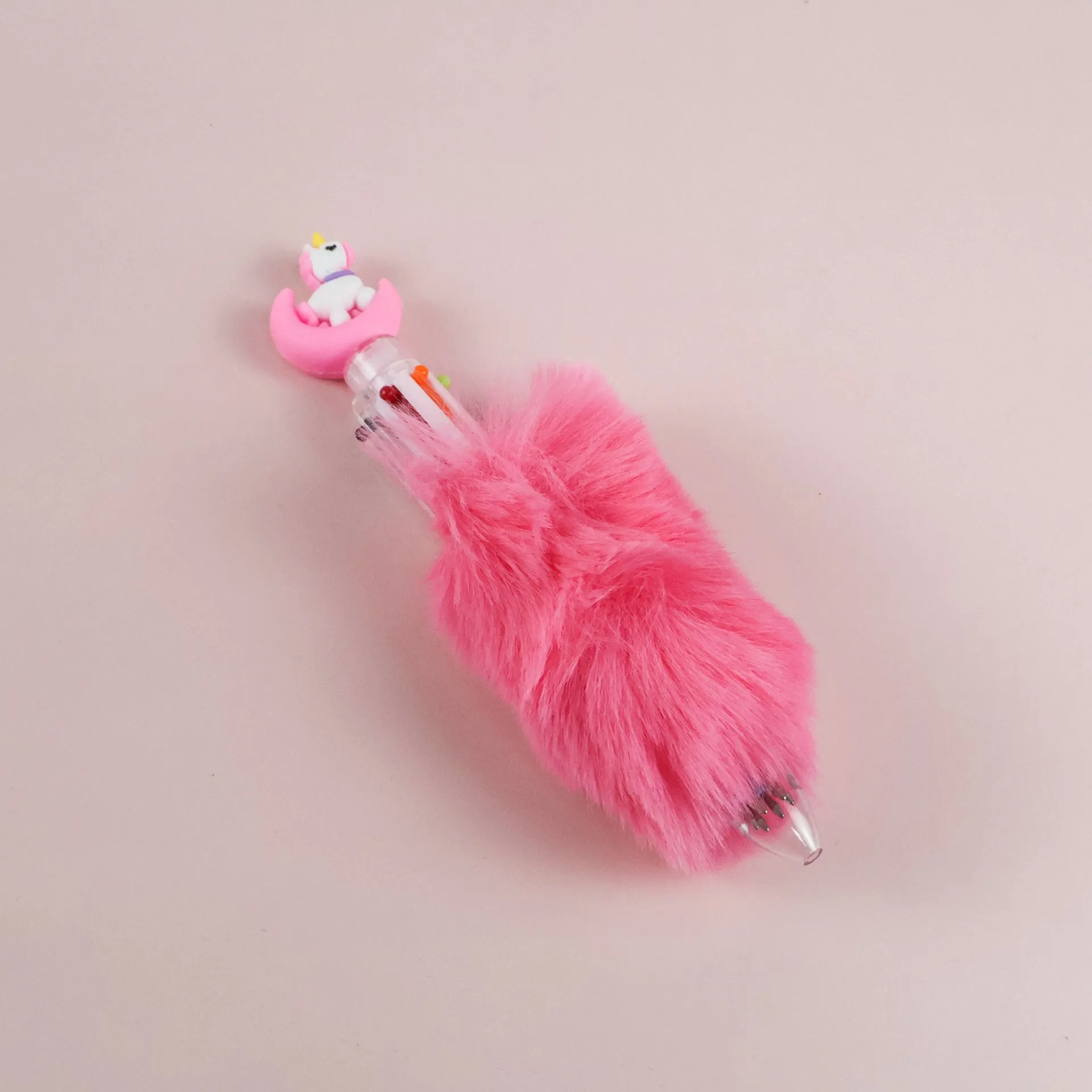 Multi-Color Furry Pom Pom Ballpoint Pen with Unicorn Topper