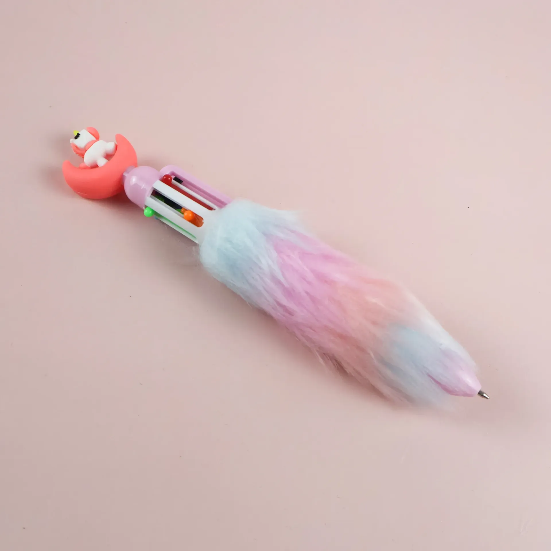 Cute Furry Multi-Color Ballpoint Pen with Unicorn Topper