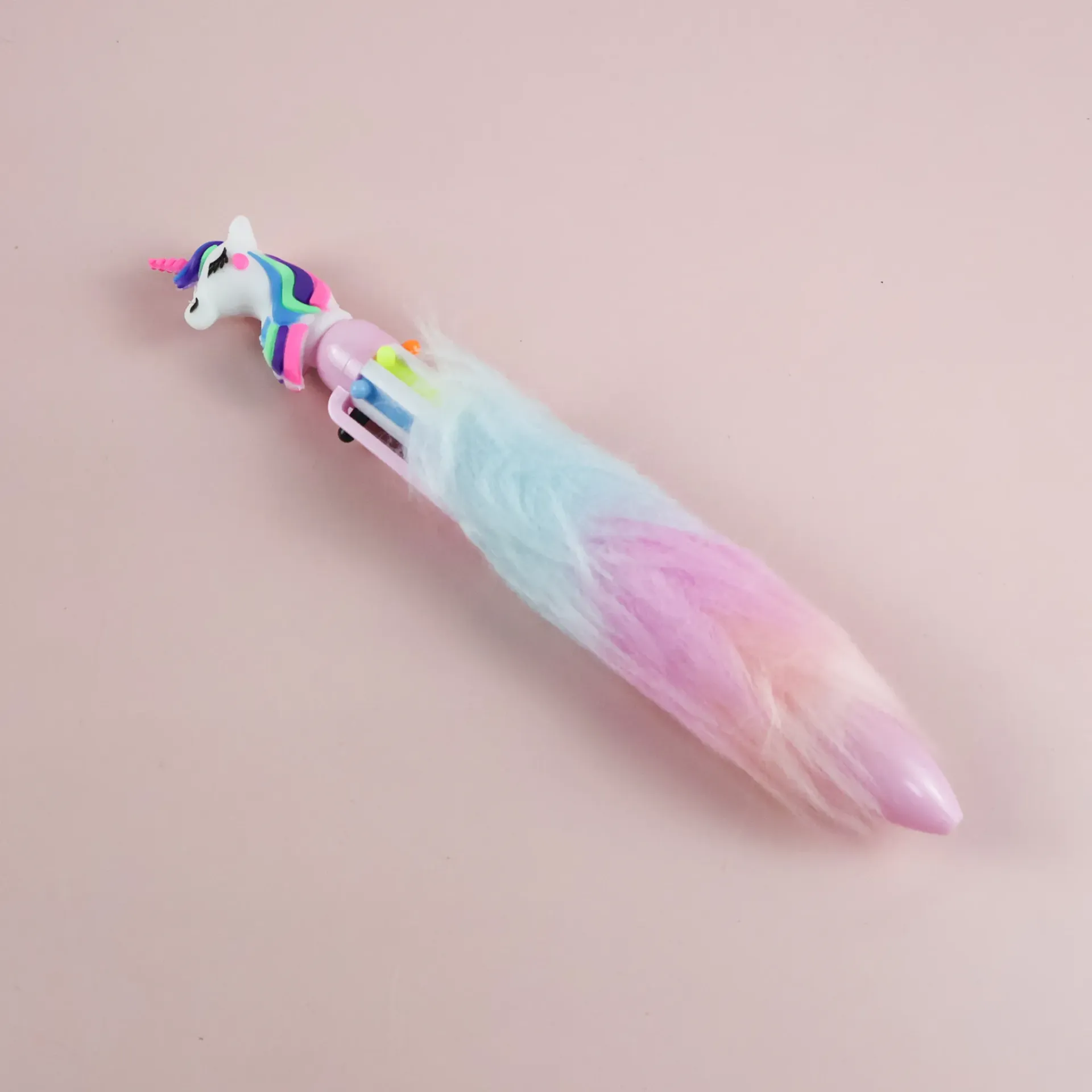 Furry Multi-Color Ballpoint Pen with Unicorn Design