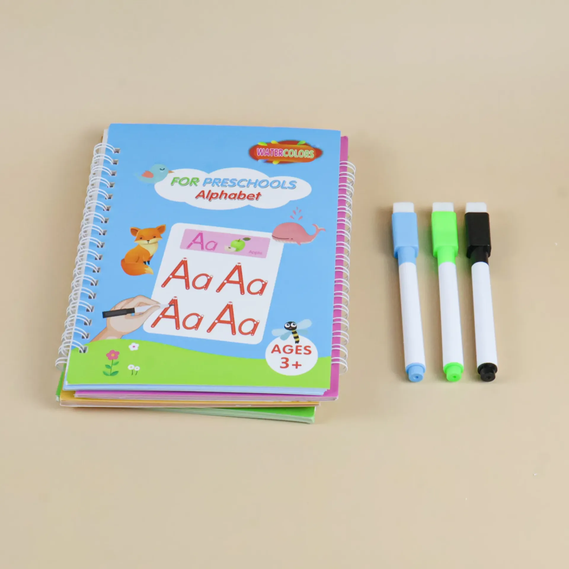 4-in-1 Reusable Preschool Learning Book Set with 3 Markers