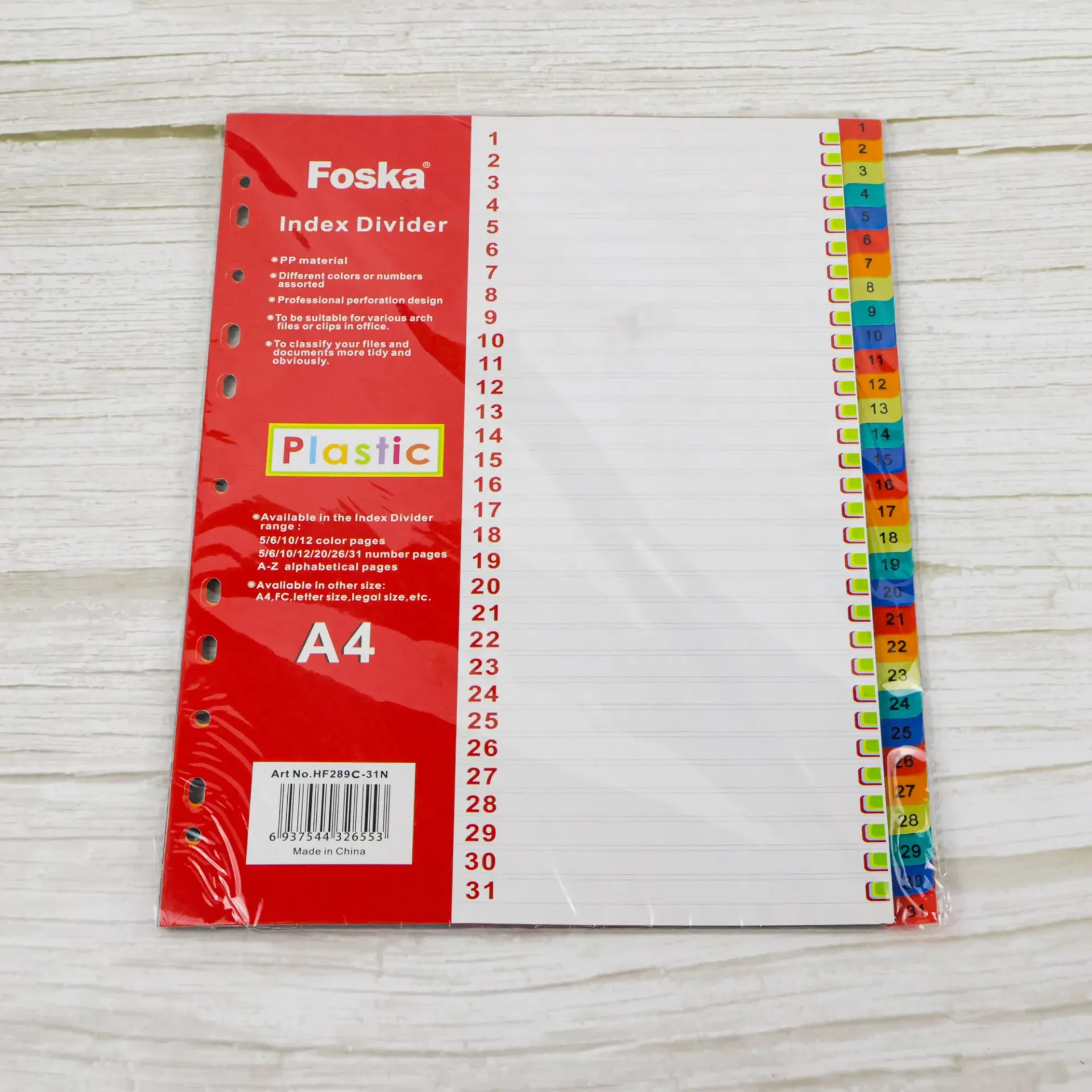 A4 Plastic Index Divider – 31 Tabs Binder Separator