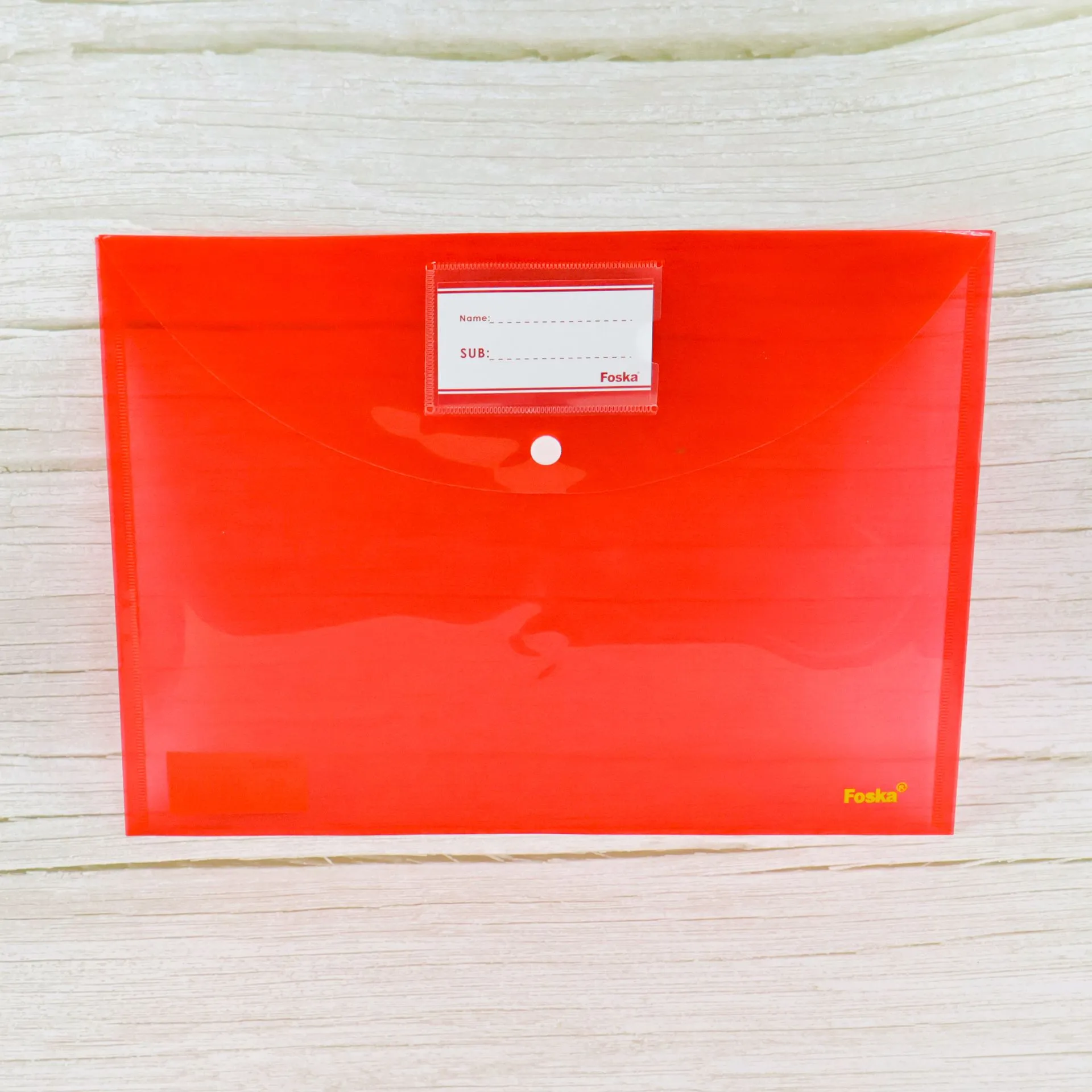 A4 Plastic Document Wallet with Snap Button & Name Card Pocket