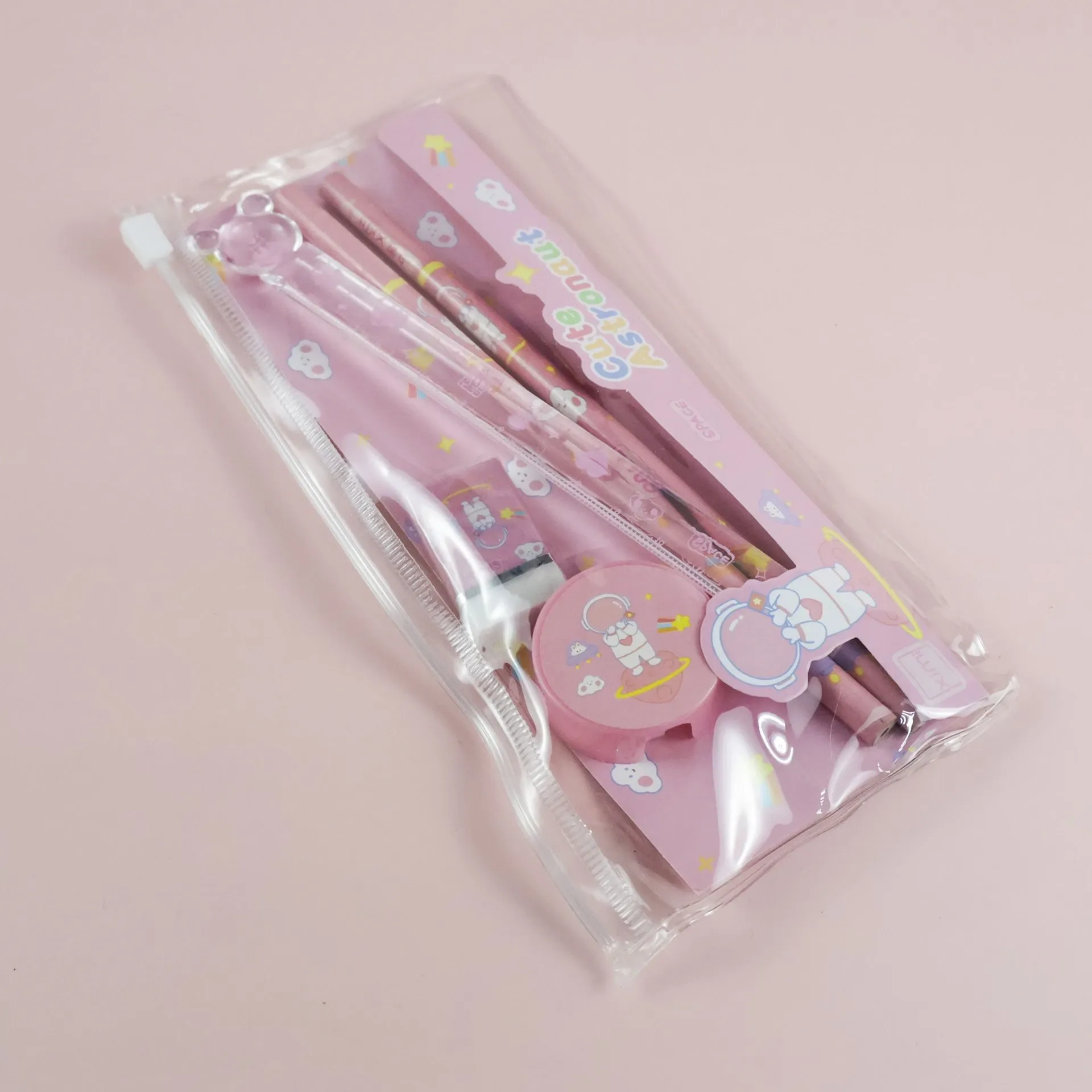 School Stationery Set – 5 Pieces (Pink)