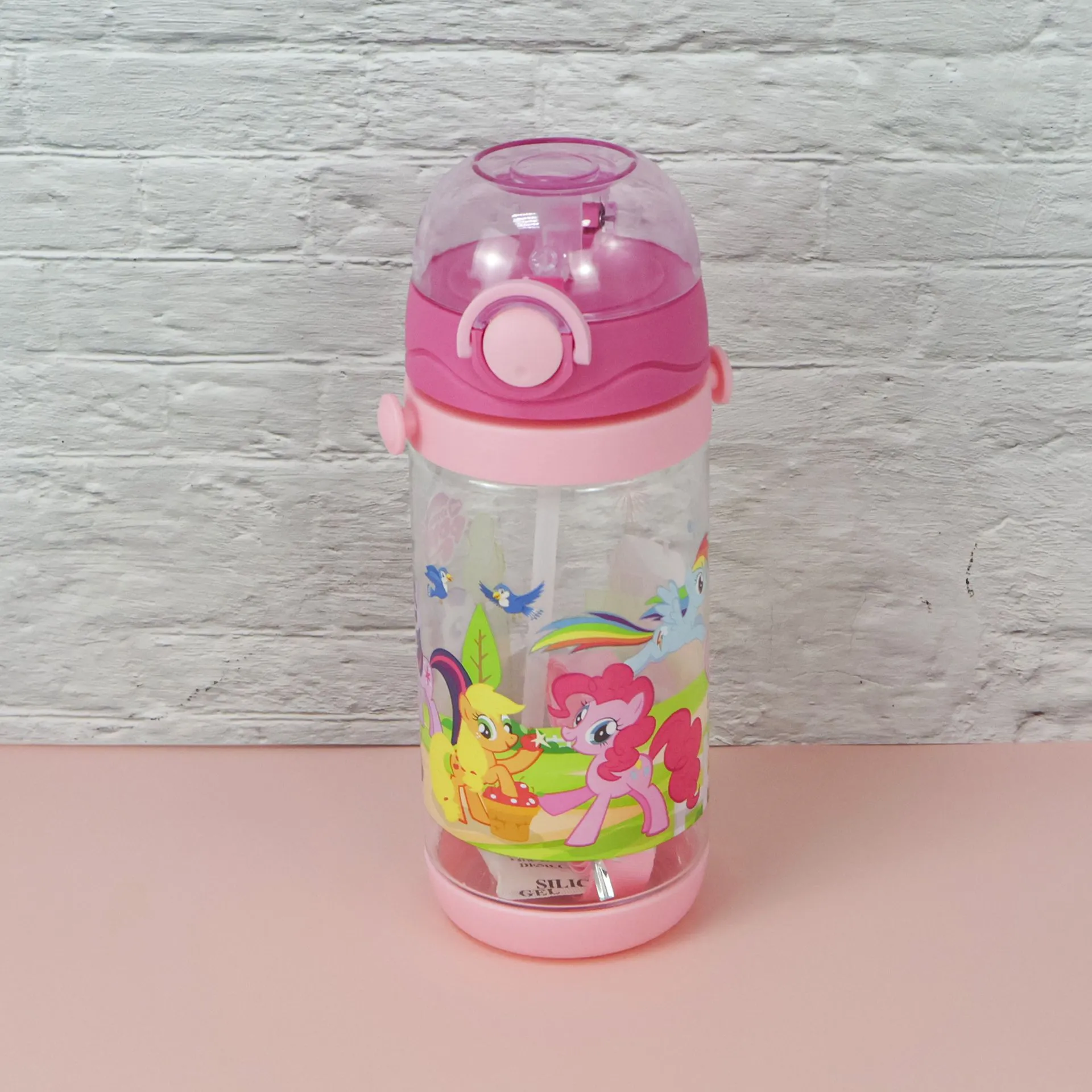 Pink Kids Water Bottle with Straw & Carry Strap