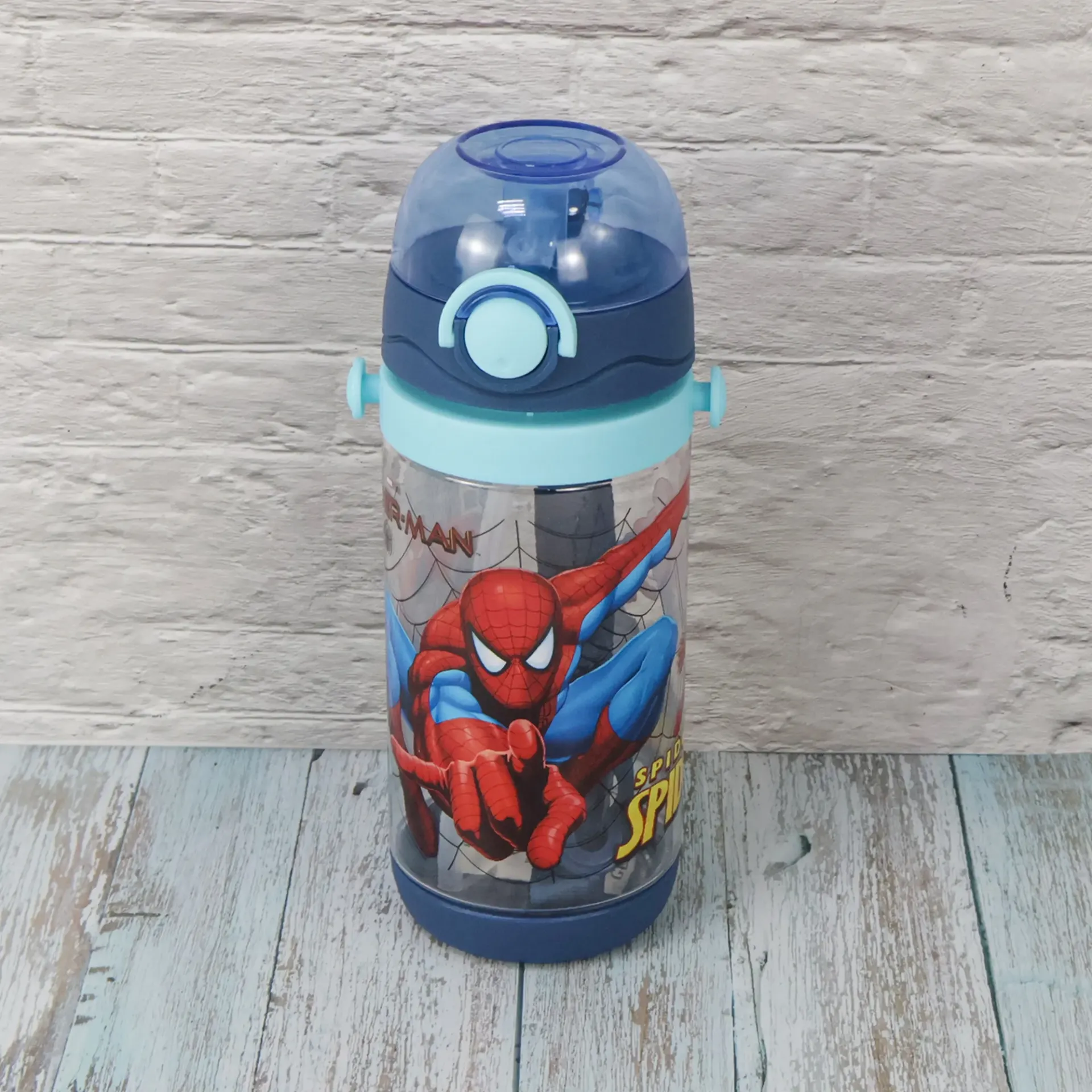 Blue Kids Water Bottle with Straw & Carry Strap