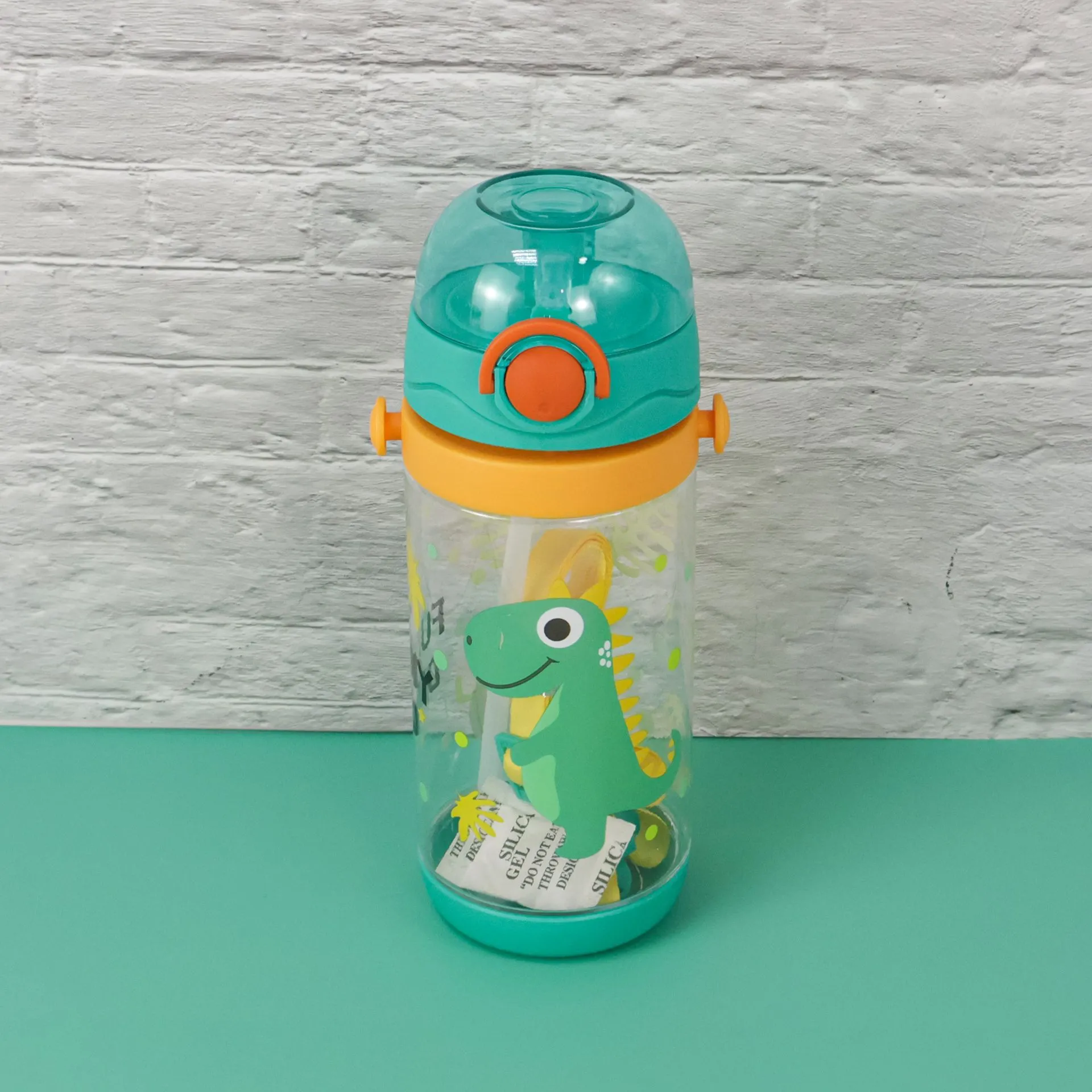 Green Kids Water Bottle with Straw & Carry Strap