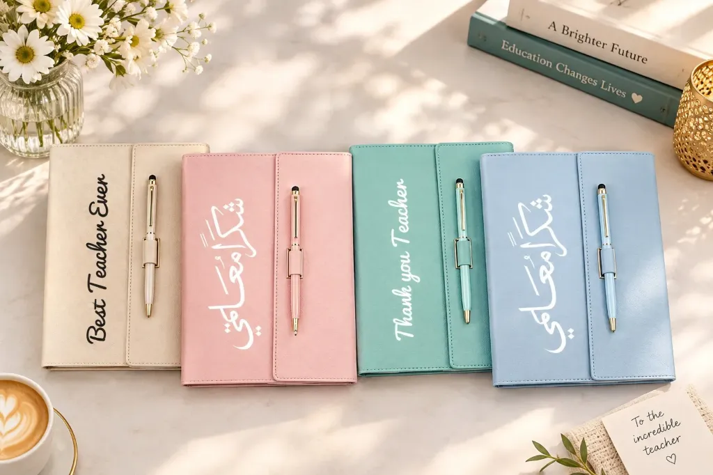 PU Leather Notebook & Pen Gift Set – Teacher's Day Gift (Pink)