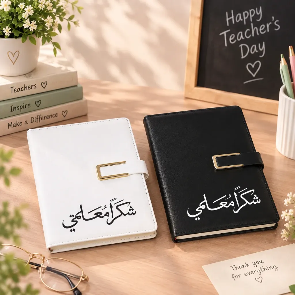 PU Leather Notebook with Magnetic Closure – Teacher's Day Gift (white)