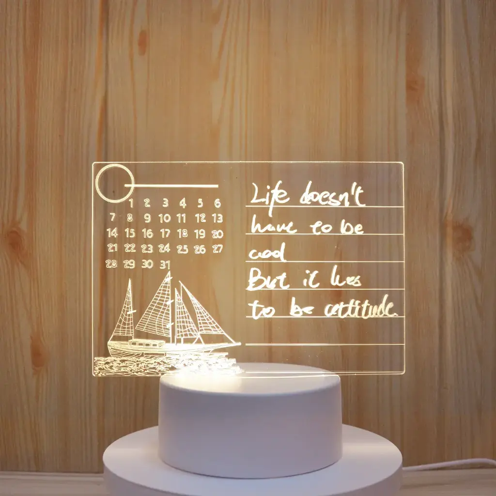 Acrylic Light Desk Lamp Rewritable Night Light with Message Board (square shape)