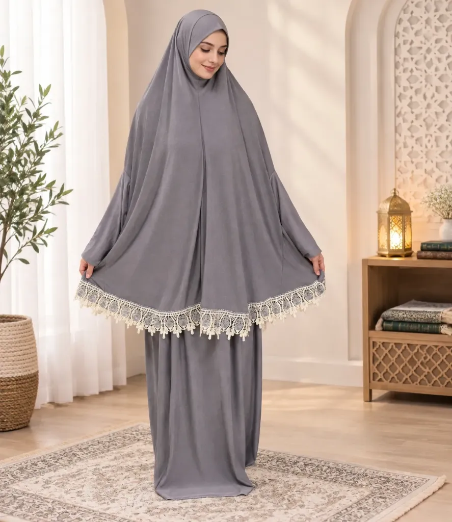Lycra Prayer Set Lace Gray -  Normal Size 