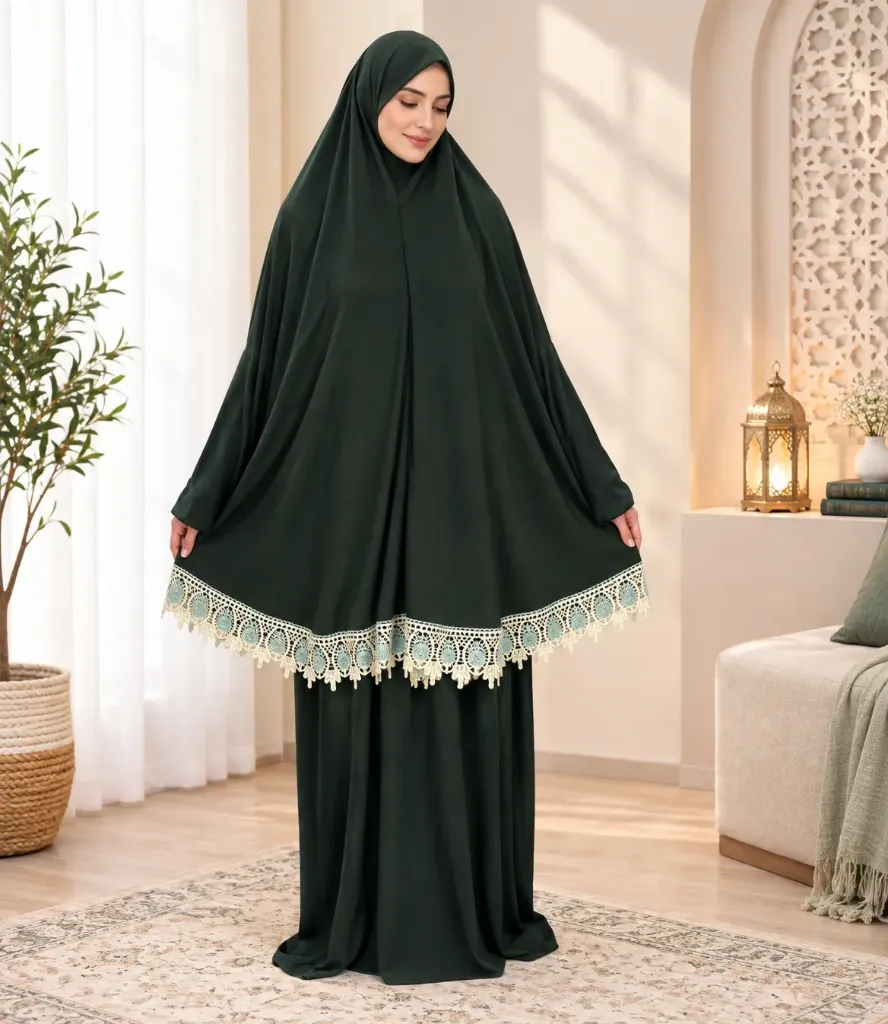 Lycra Prayer Set Lace Dark Green -  Normal Size 