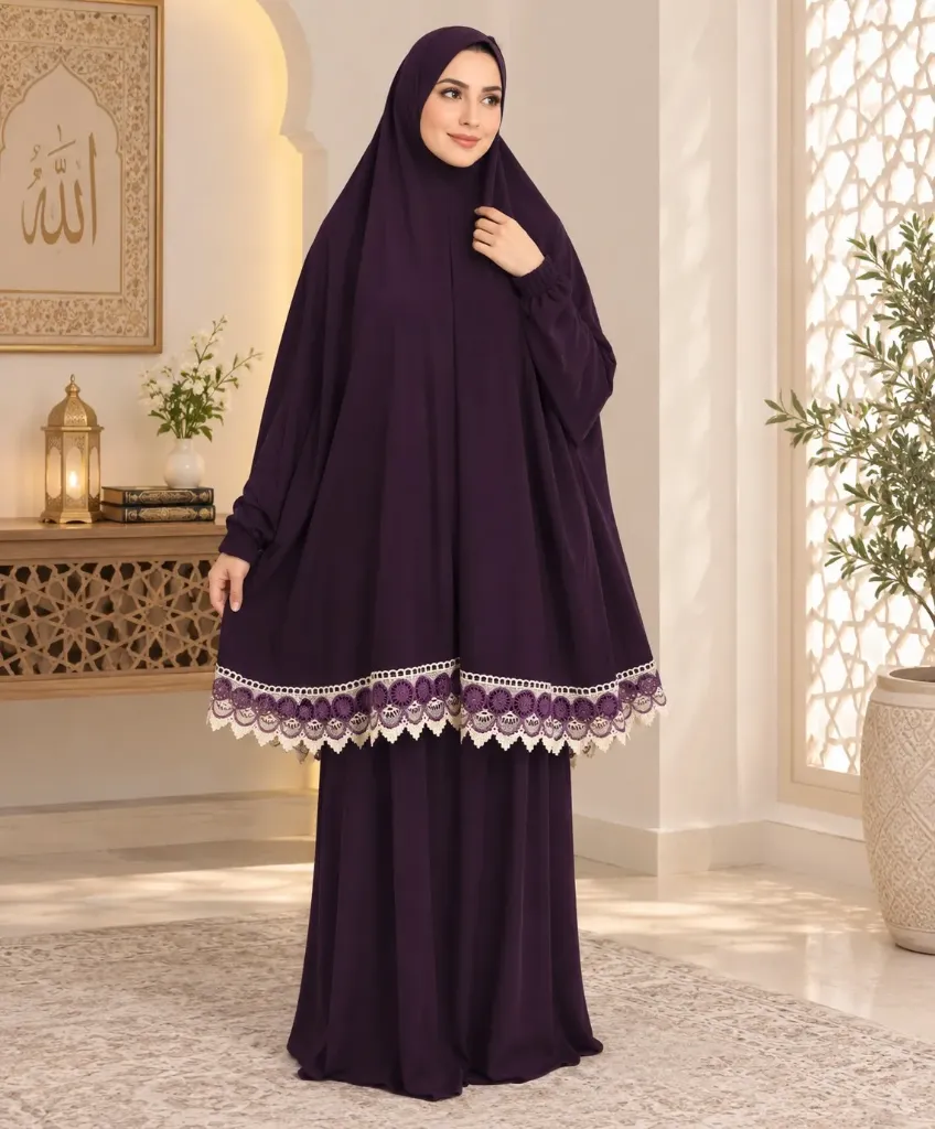 Lycra Prayer Set Lace Eggplant  -  Normal Size 
