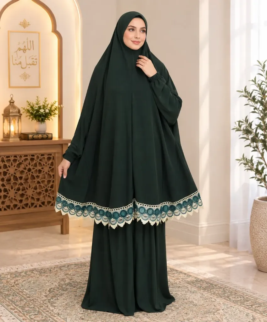 Lycra Prayer Set Lace Dark Green - Normal Size 