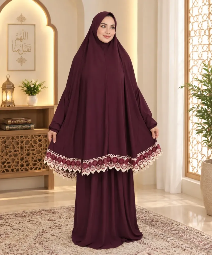 Lycra Prayer Set Lace Marron - Normal Size