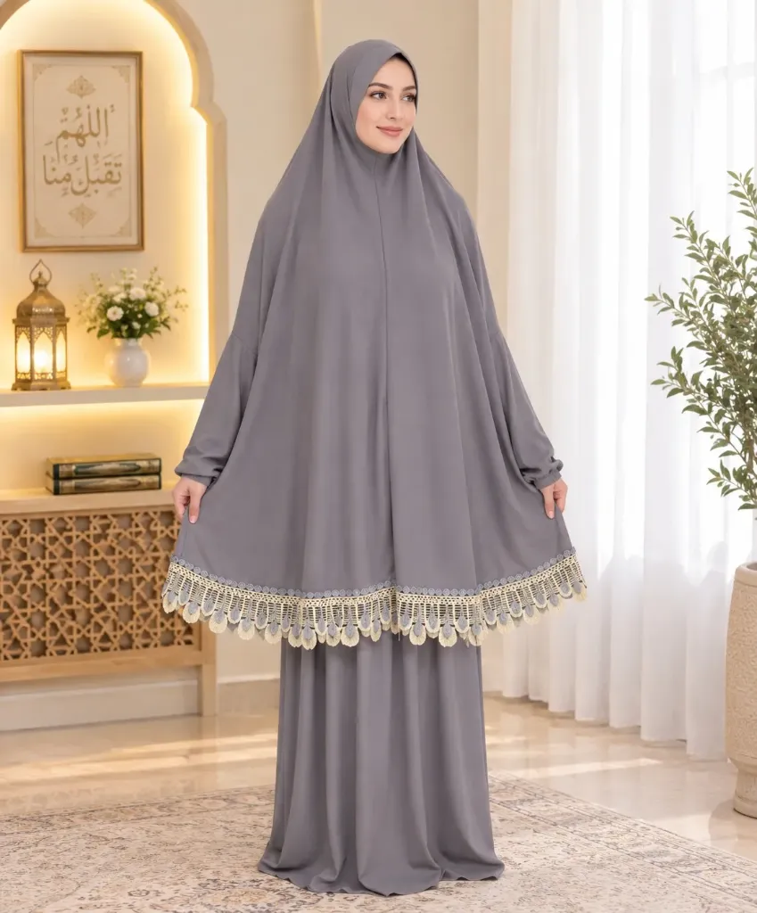 Lycra Prayer Set Lace Gray - Normal Size