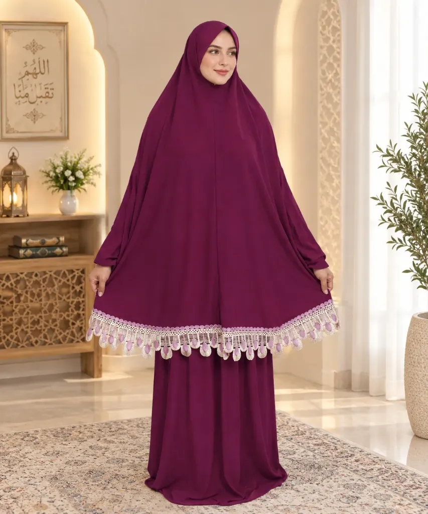 Lycra Prayer Set Lace Plum - Normal Size 