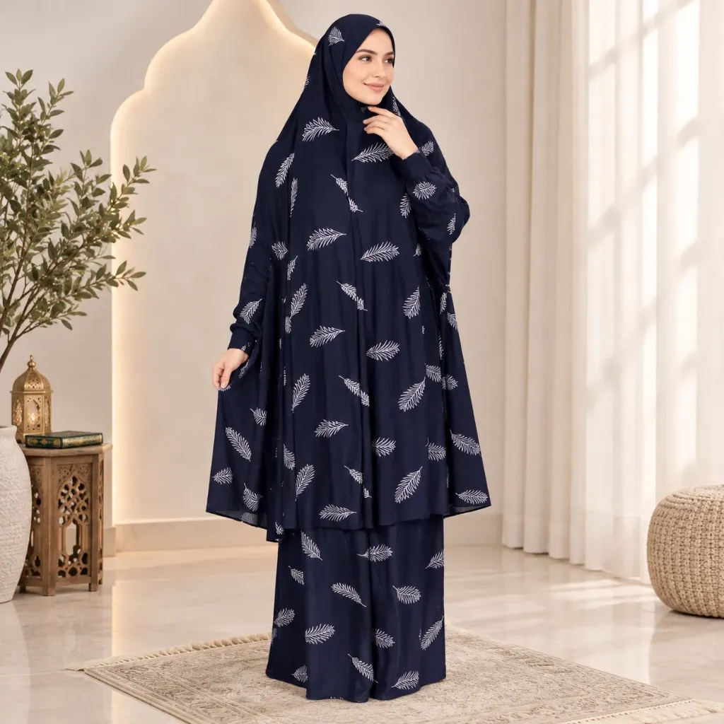 feathers pattern Prayer Set Navy Blue 