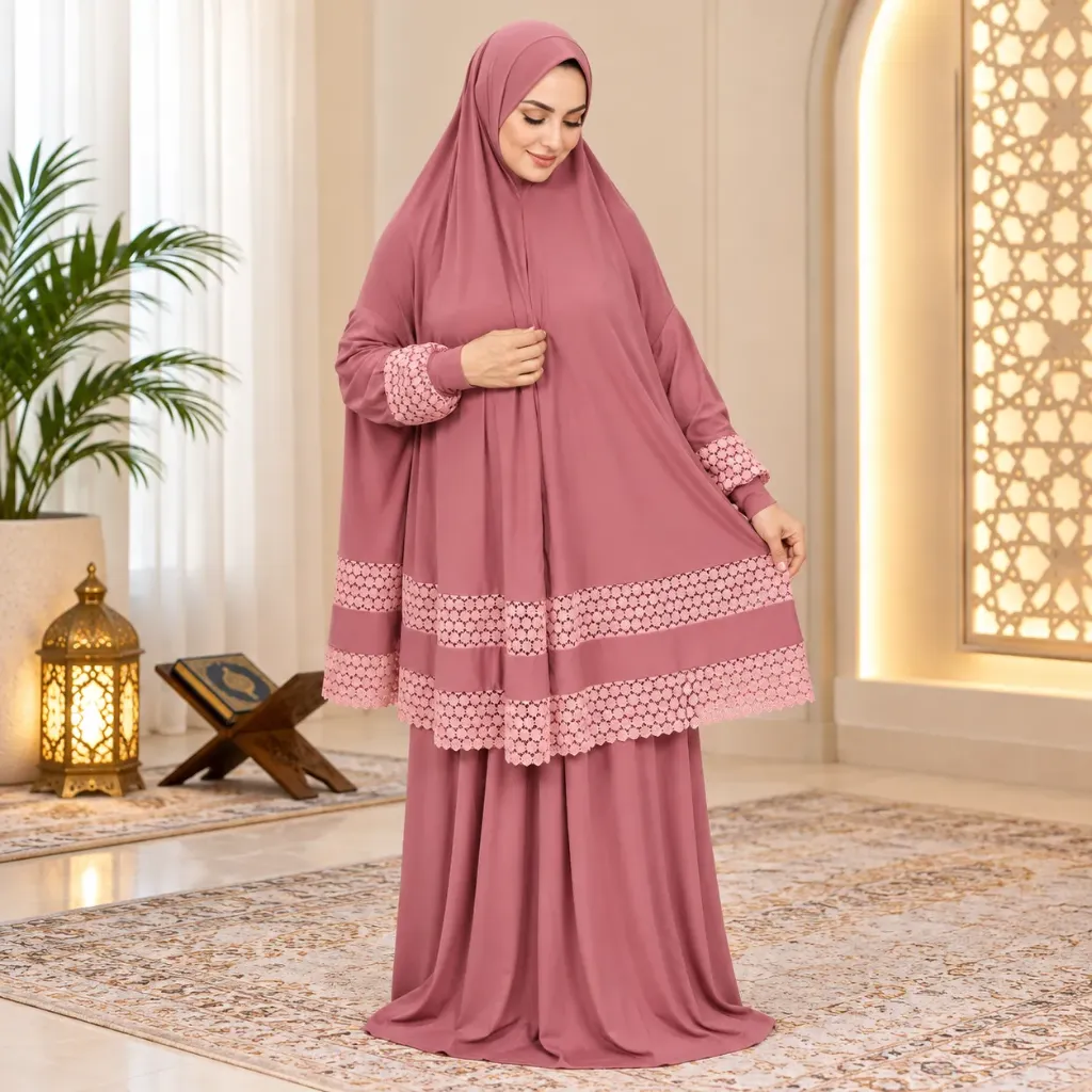 Double Lace Dark Pink prayer set