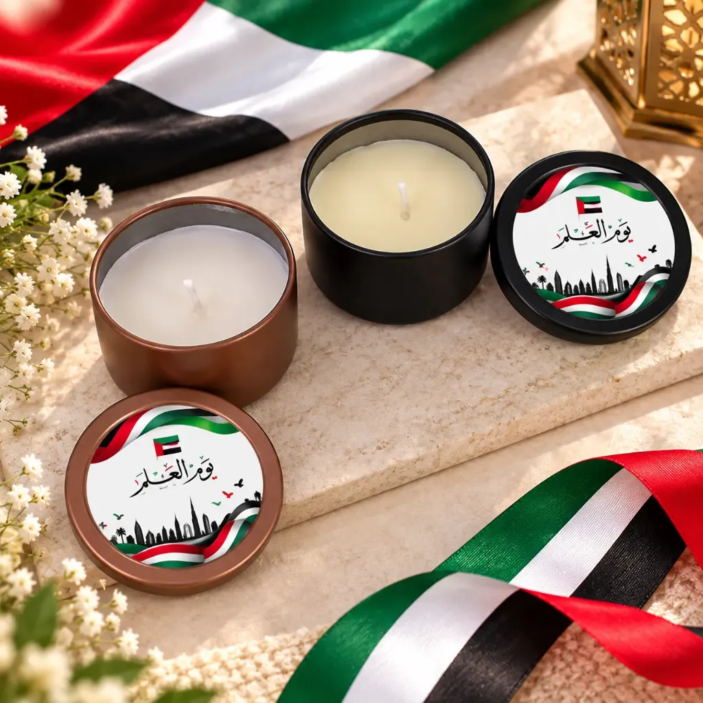 UAE Flag Day Scented Candle with Decorative Lid (Black)