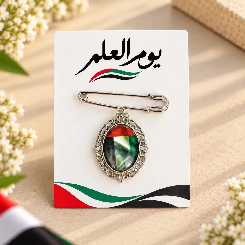 UAE Flag Day & National Day Decorative Brooch Pin with Gift Card