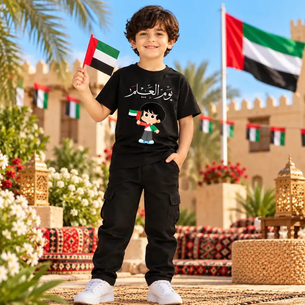 Black UAE Flag Day & National Day Kids T-Shirt 