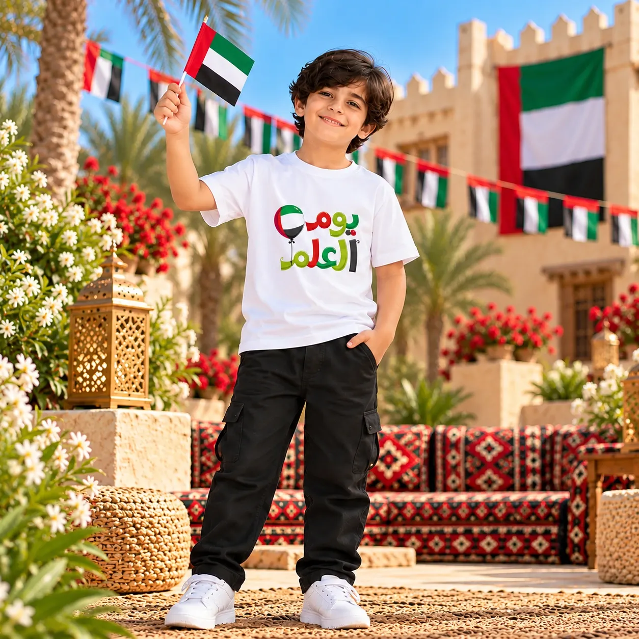 white UAE Flag Day & National Day Kids T-Shirt