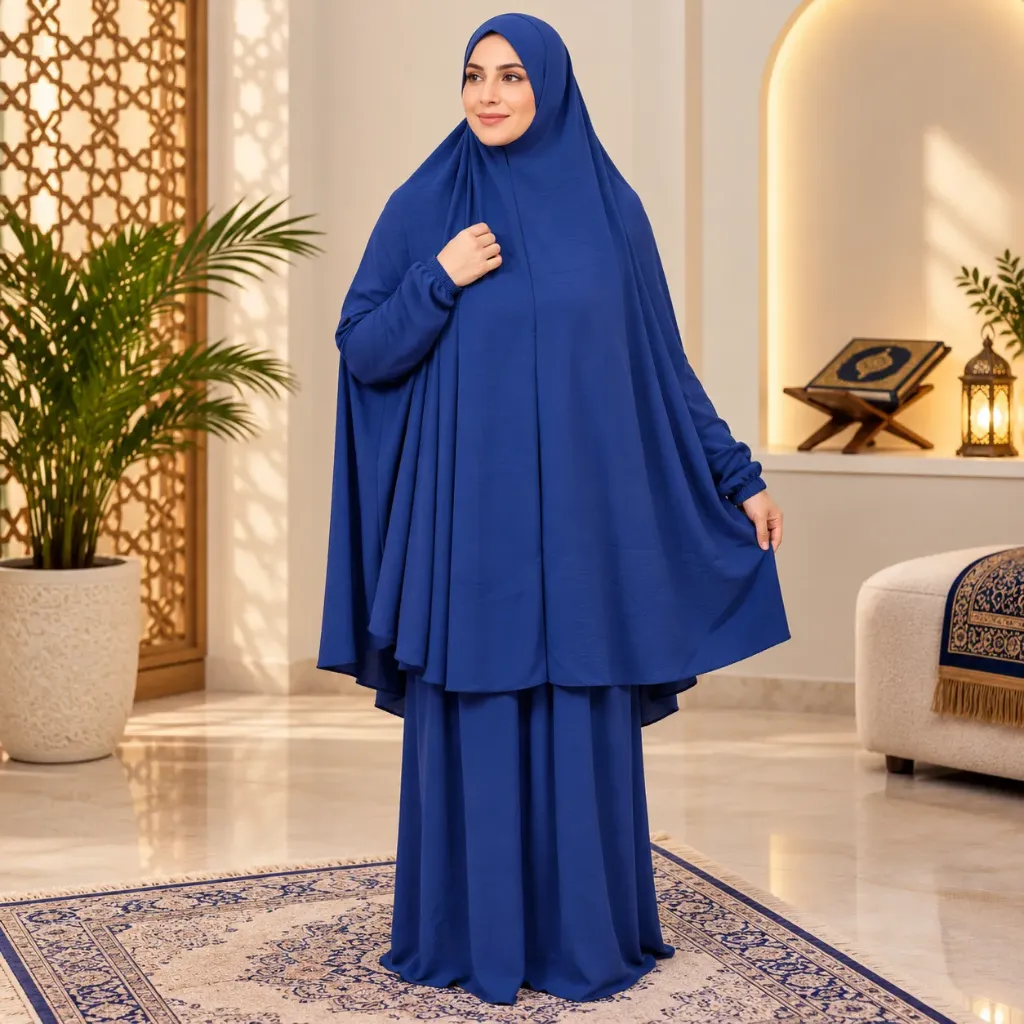 Plain Crepe Prayer Set Blue