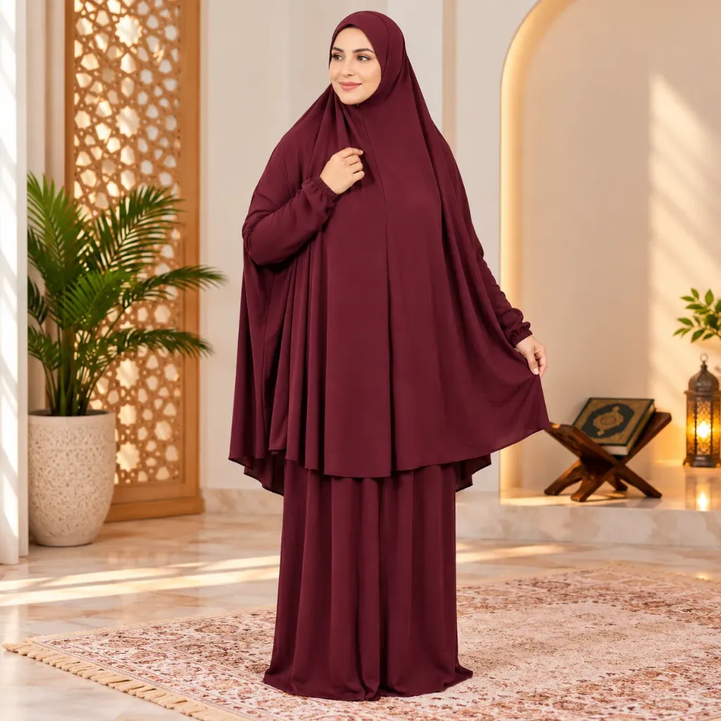 Plain Crepe Prayer Set Maroon 
