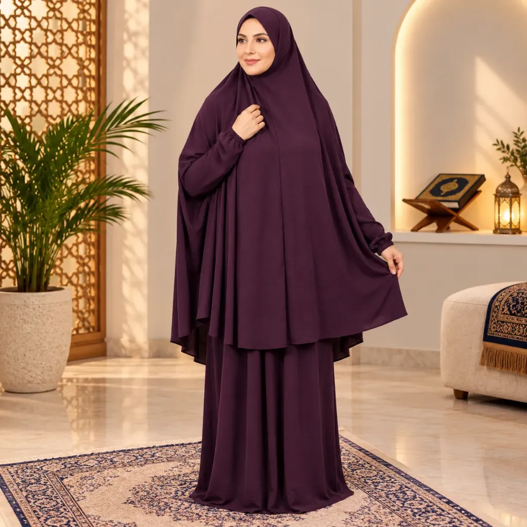 Plain Crepe Prayer Set Eggplant 
