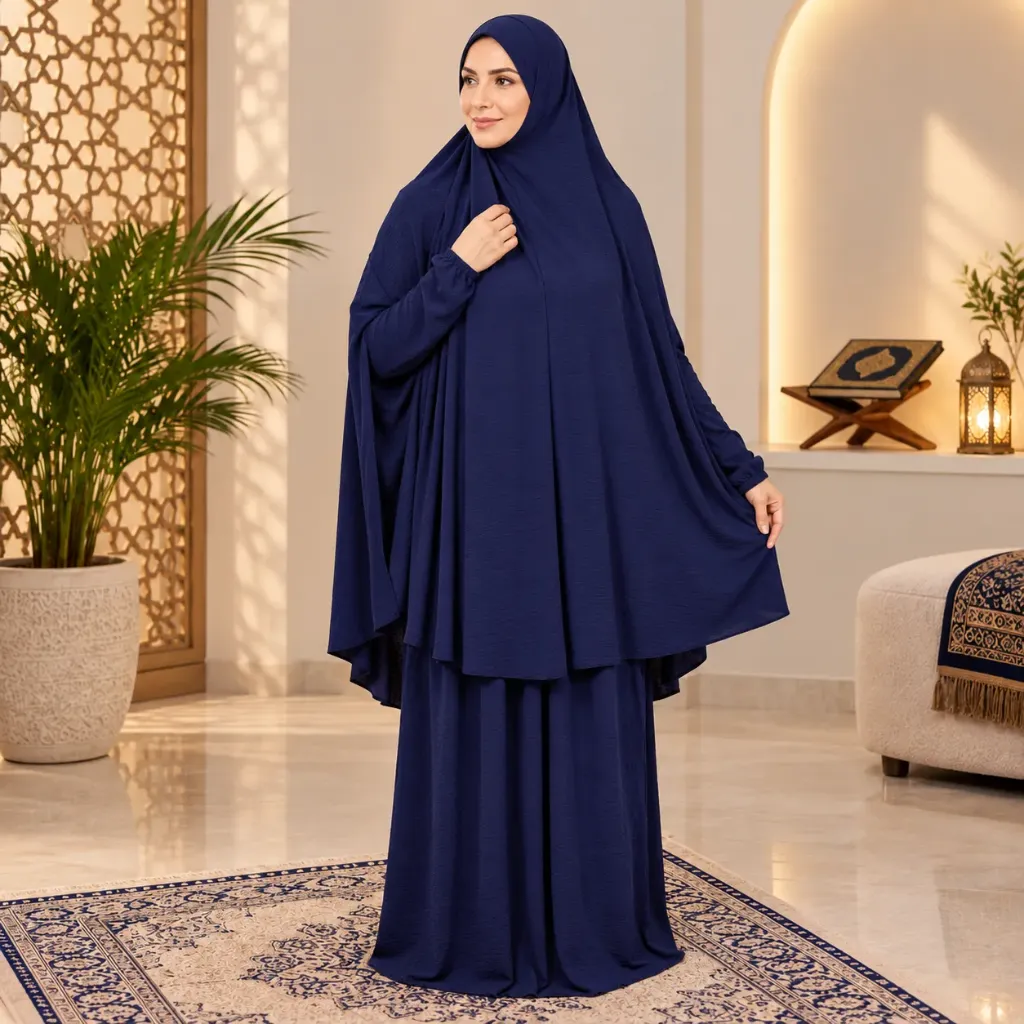 Plain Crepe Prayer Set Navy Blue 