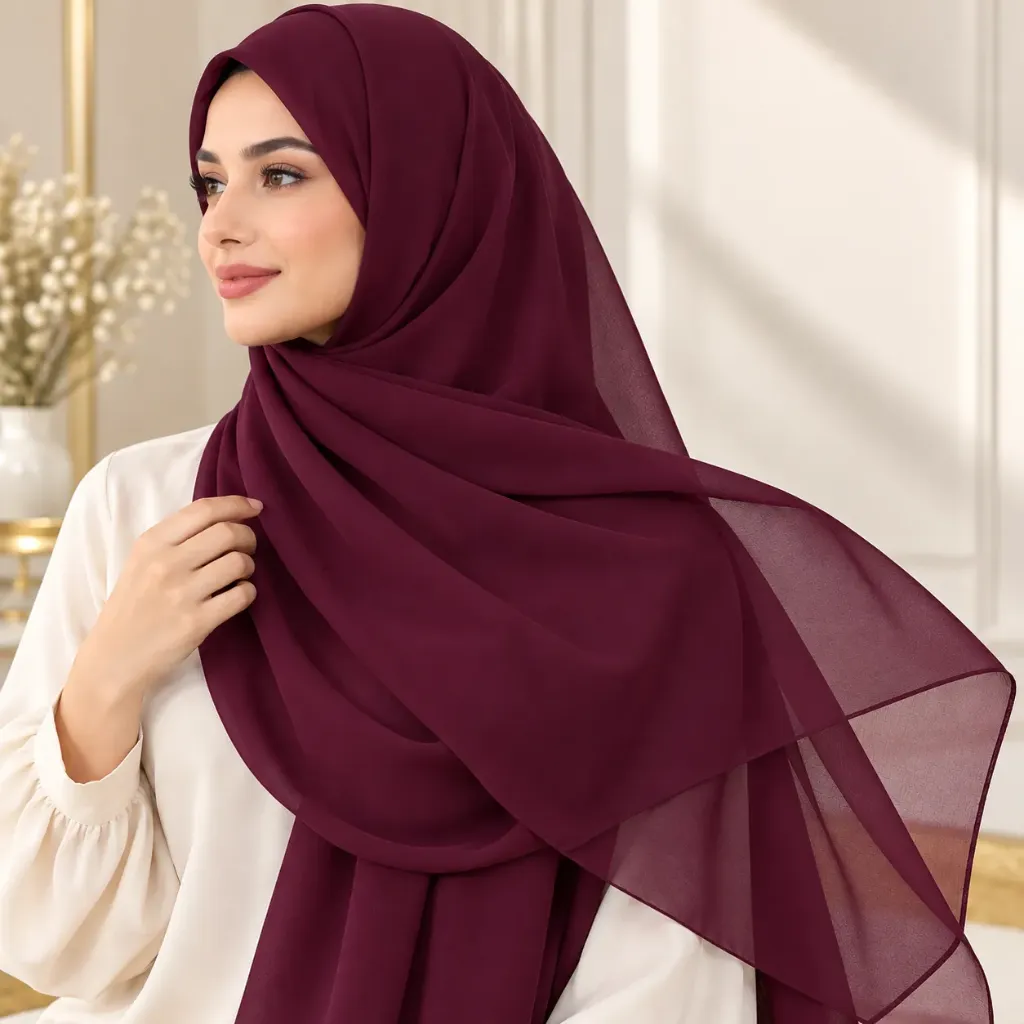 Burgundy Chiffon Hijab Shawl