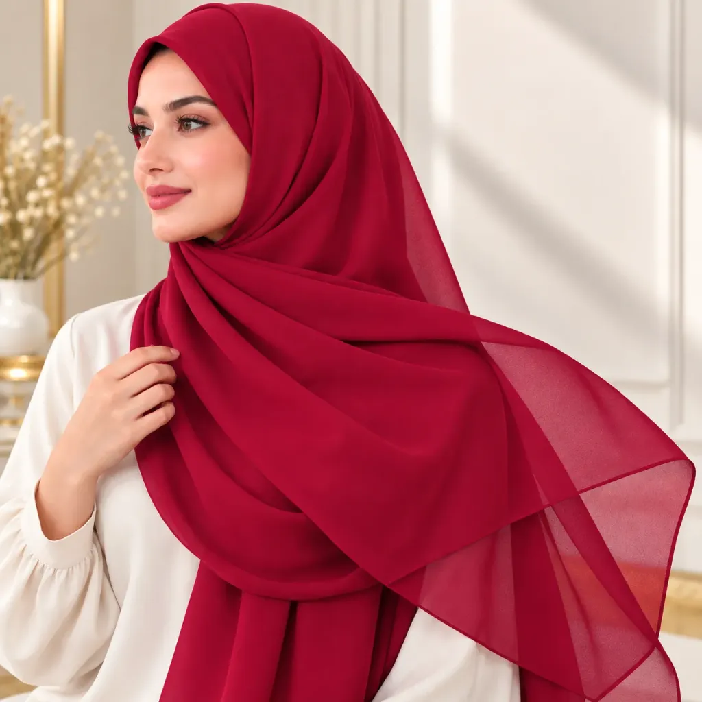 Red Chiffon Hijab Shawl 