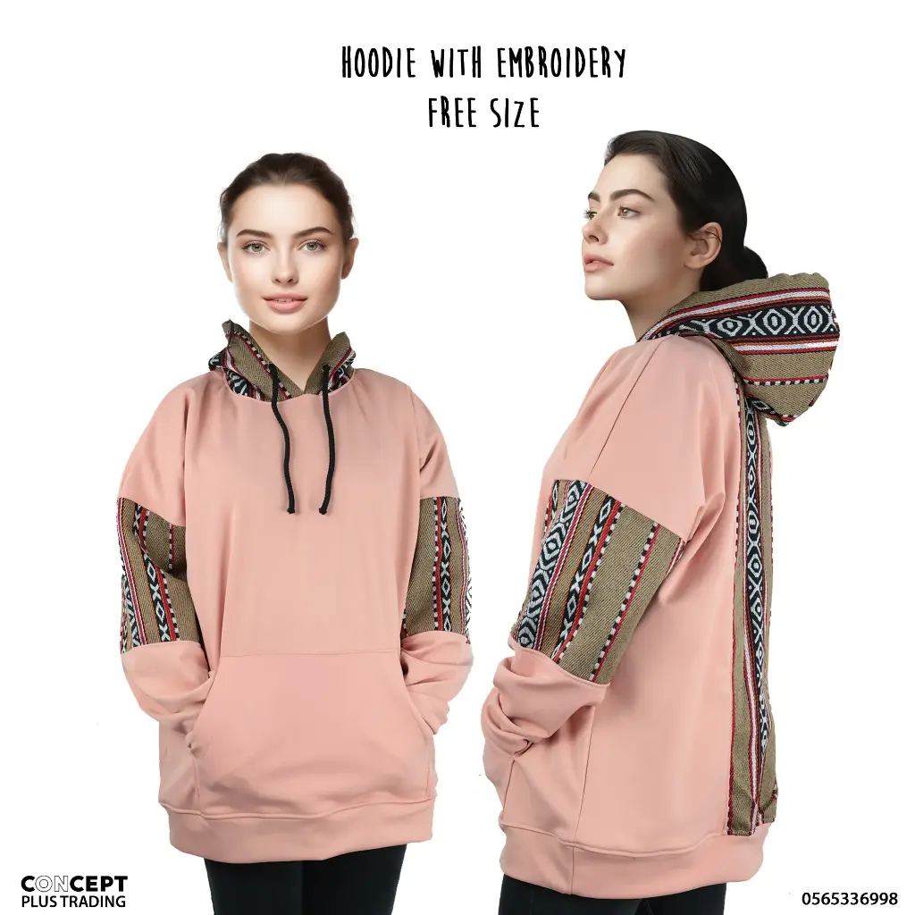 Embroidered Apricot color Hoodie