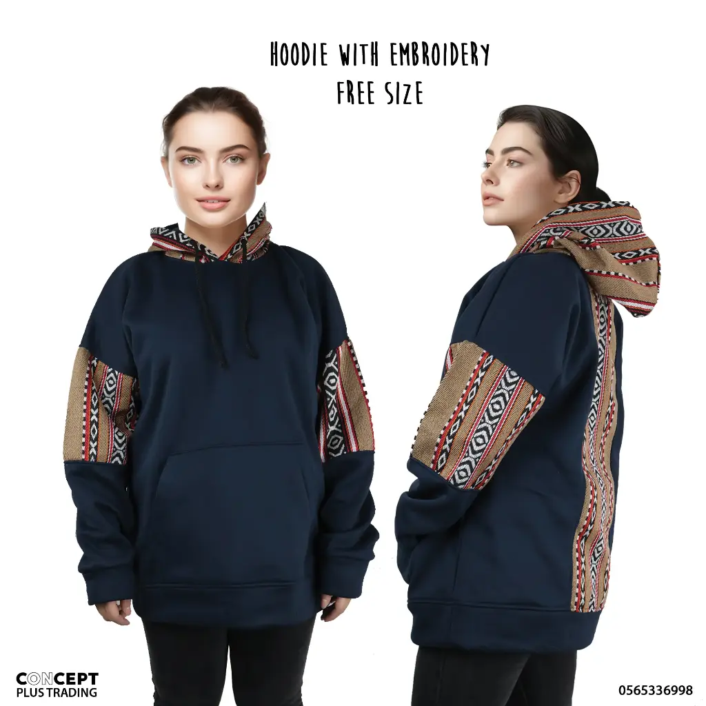 Embroidered navy blue color Hoodie