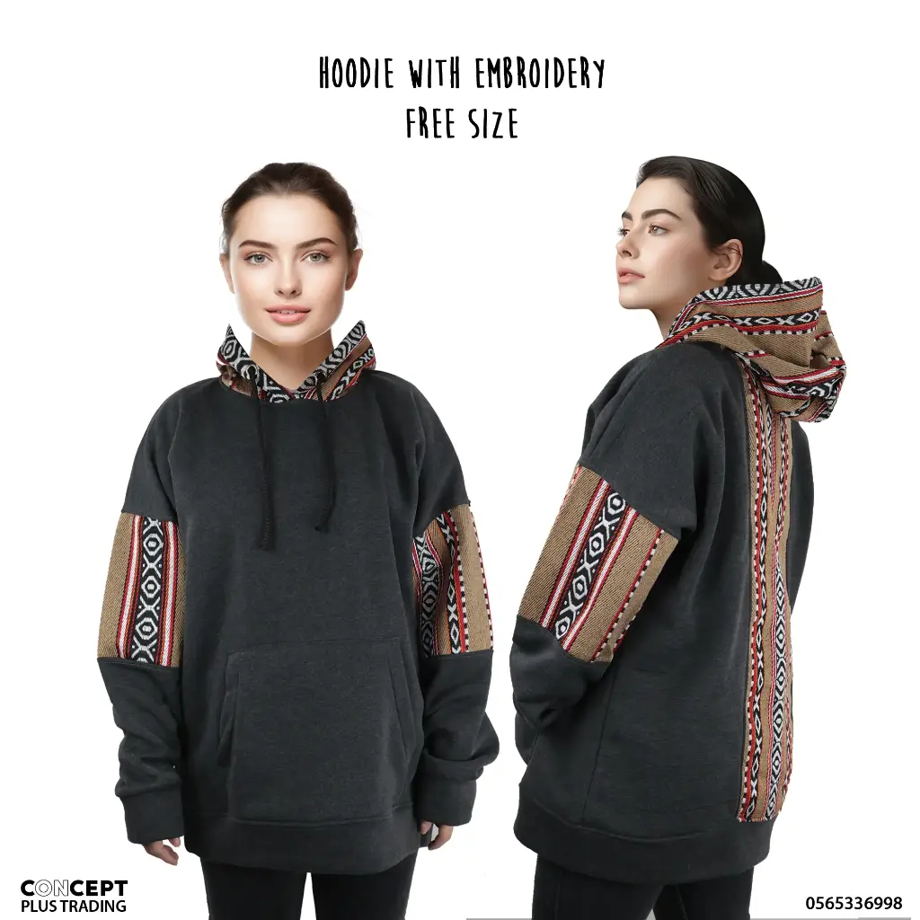 Embroidered Dark Gray color Hoodie
