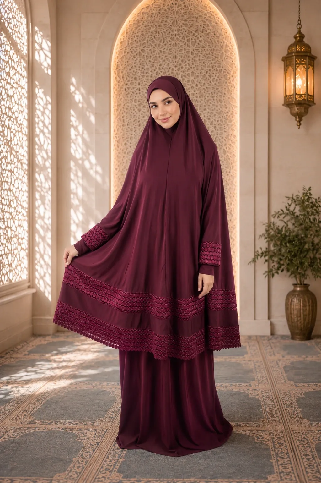Double Lace Burgundy prayer set