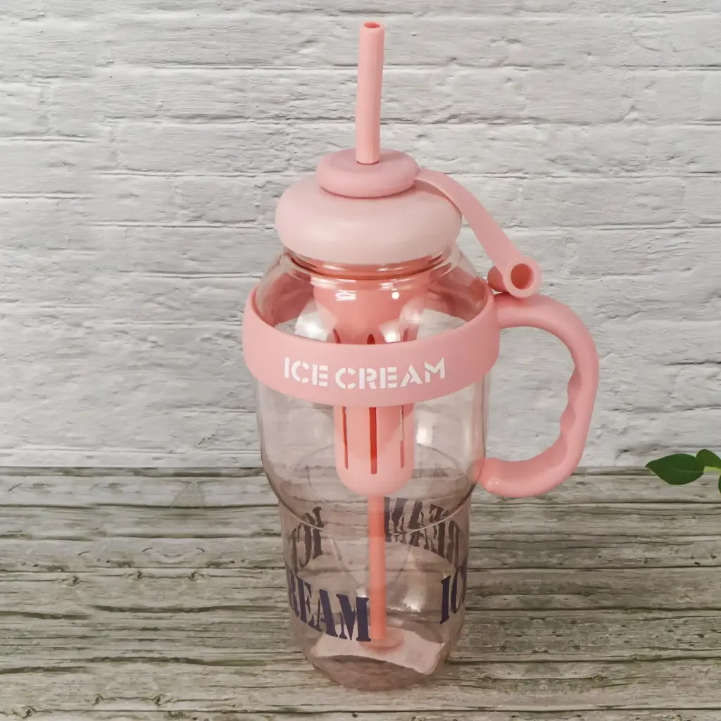 Ice Cream Tumbler With Straw Plastic Drinking Tumblers (Light Pink)