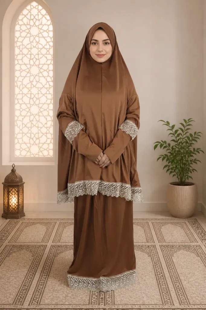 Brown lace prayer set Made in Türkiye