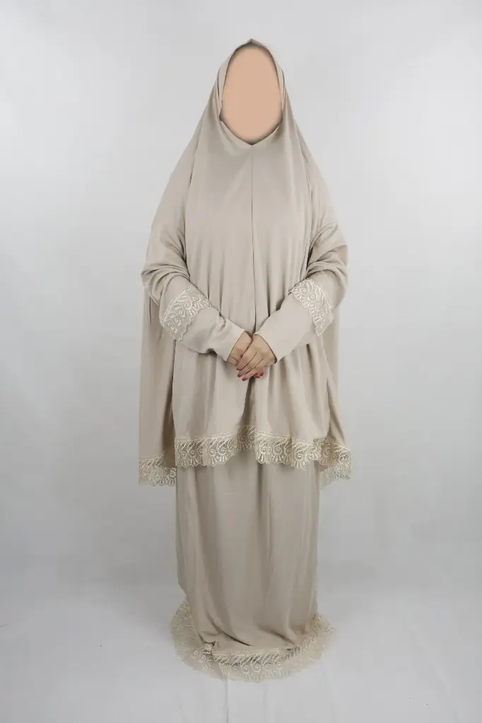 Dark beige lace prayer set Made in Türkiye 
