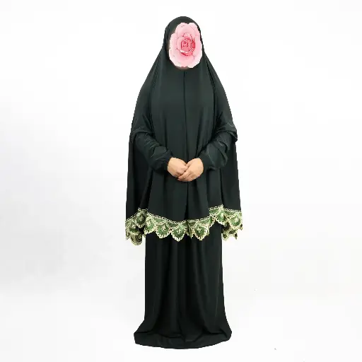 Embroidered Lace prayer set Dark Green