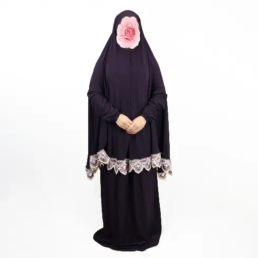 Embroidered Lace prayer set Dark Purple