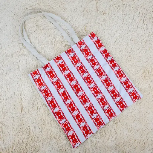 Embroidered canvas tote bag with zipper