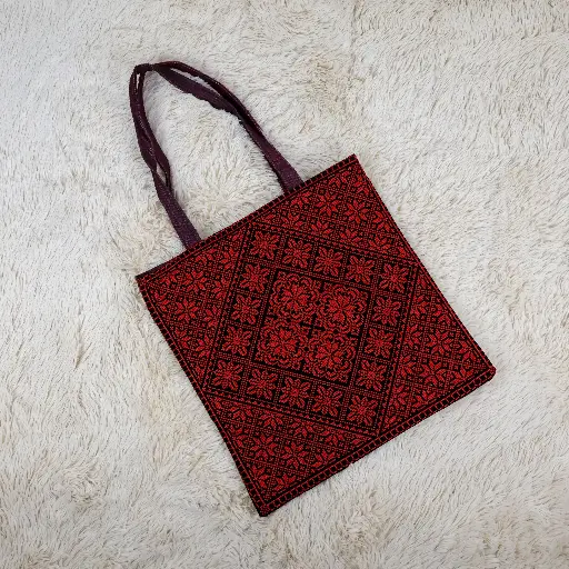 Embroidered canvas tote bag with zipper