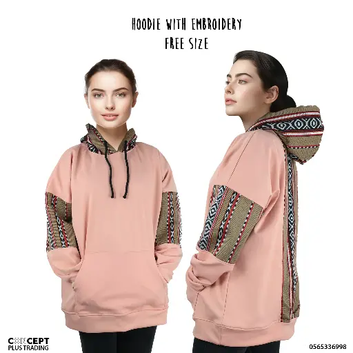 Embroidered Apricot color Hoodie