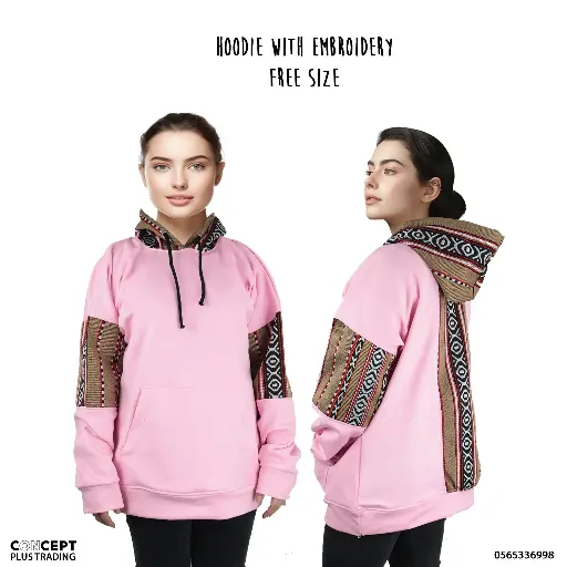 Embroidered Pink color Hoodie