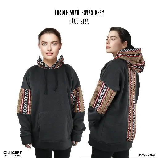 Embroidered Dark Gray color Hoodie